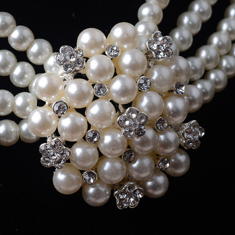 TL060 Bridal Chain, Luxury Pearl, Flower Necklace, Earring Set, Wedding Accessories