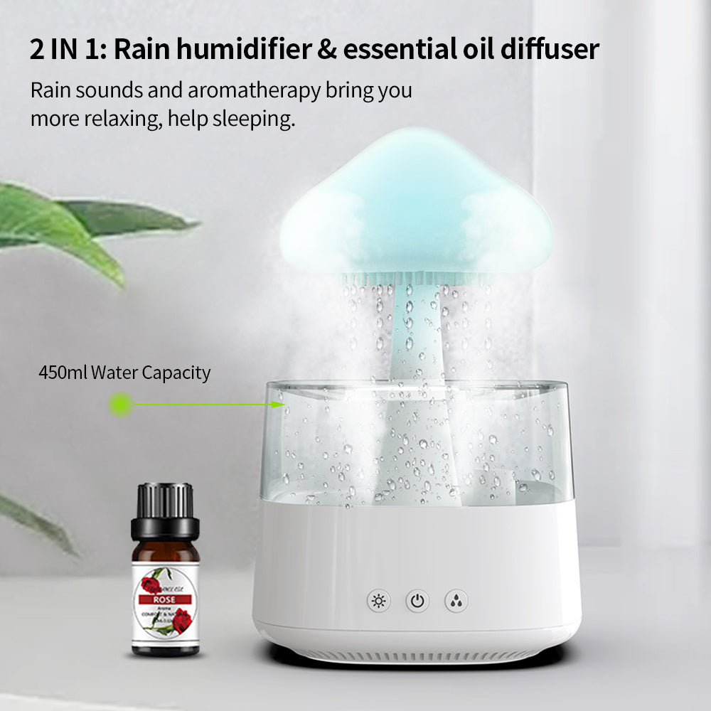 Rain Cloud Humidifier Rain Drip Aromatherapy Essential Oil Air Diffuser 450ml 7 Colors Mushroom Humidifier