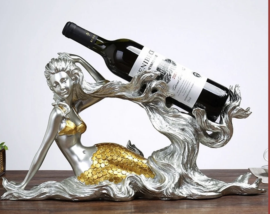 Beautifully Designed Mermaid Wine Bottle Holder. Resin