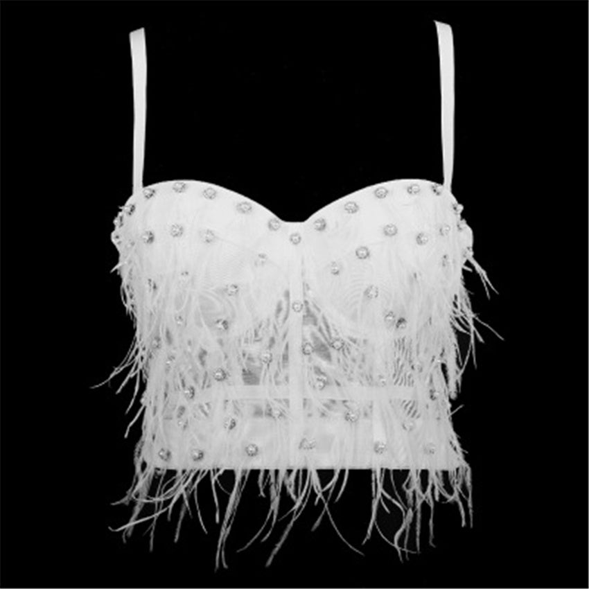 Diamond-encrusted Feather Tassels Outer Wear And Inner Tube Top