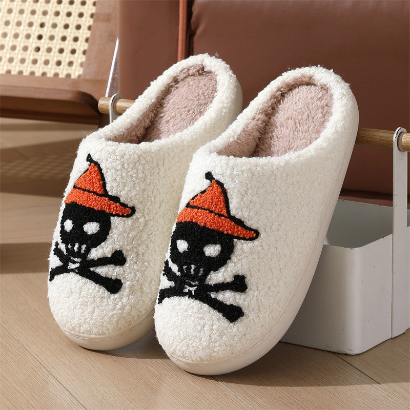 Halloween Skull Rose Slippers Winter Warm Indoor Floor Bedroom Home Slipper For Women