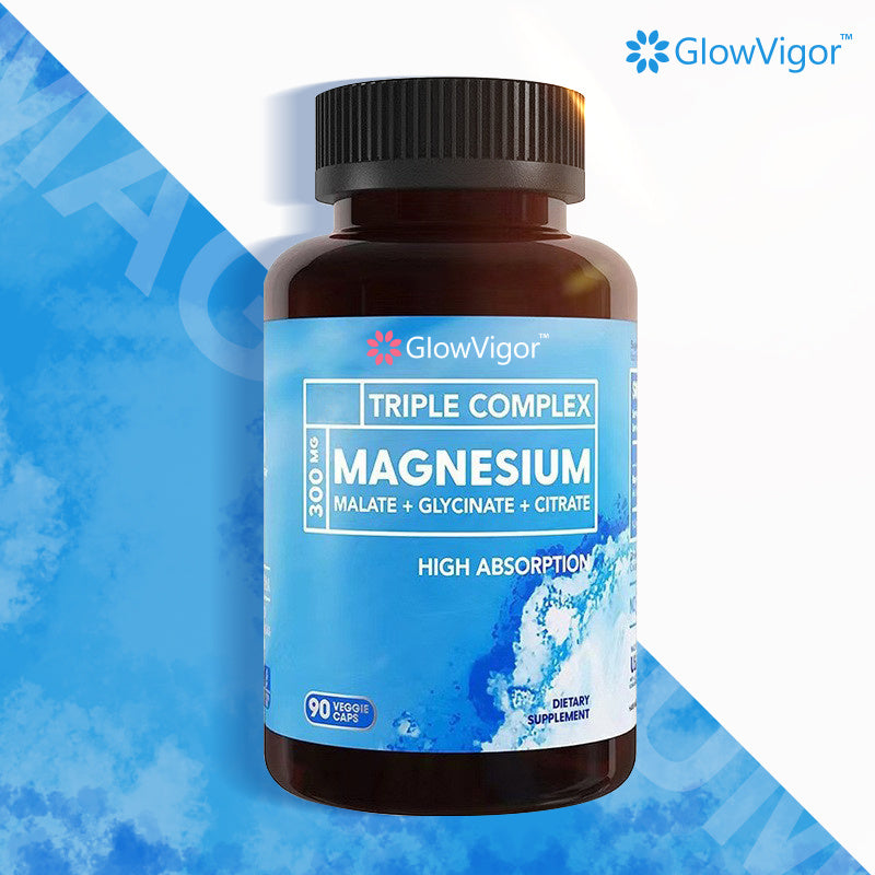 GlowVigor Triple Magnesium Complex 300mg, Vegan, Non-GMO  90 Capsules