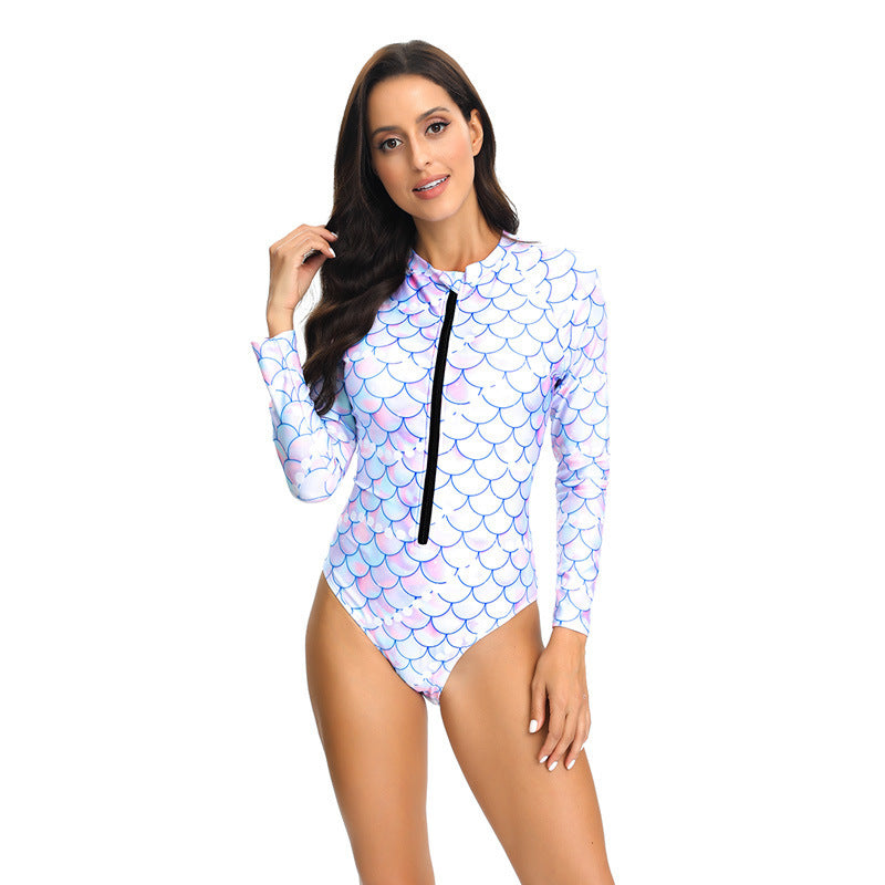 Long Sleeve Zipper Scale Printing Fashion Trend Surfing Suit