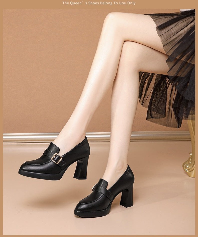 Comfortable Low-cut Fashion Square Buckle British Style High Heels