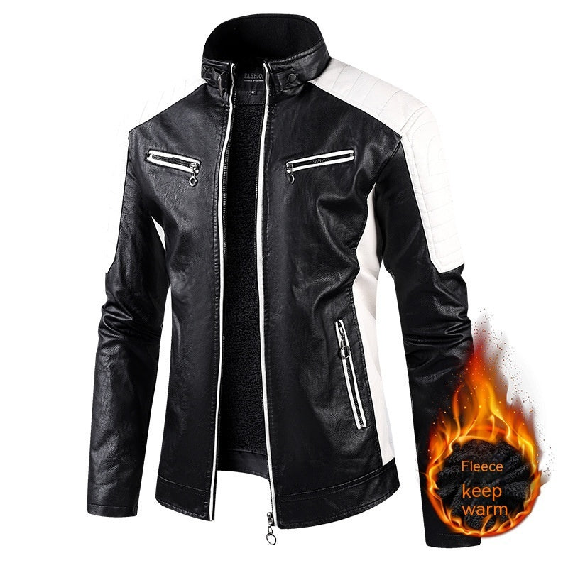 European Size Autumn And Winter Leisure Leather Men's Coat Fleece-lined