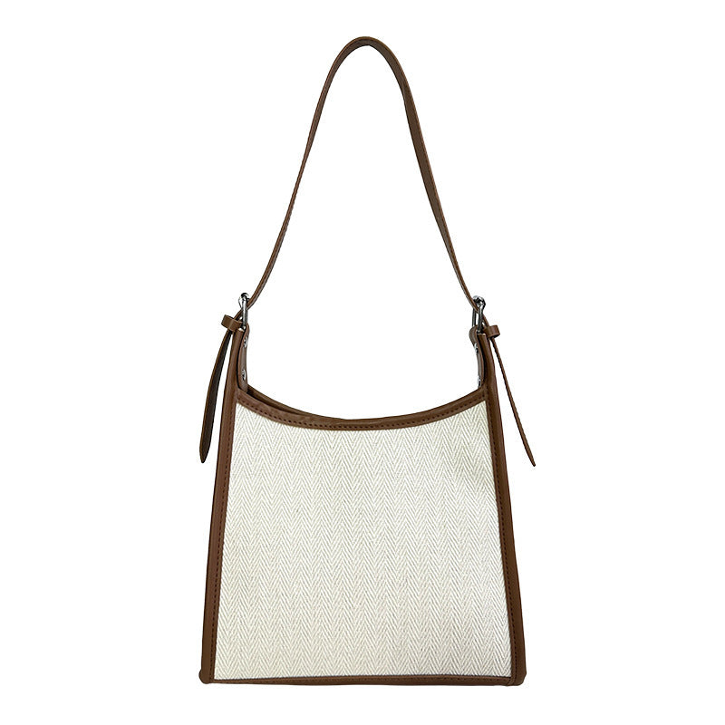 Sac à main en toile à coutures assorties, grande capacité
