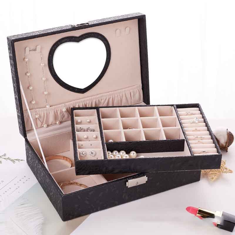 Simple Double-layer Large-capacity Pu Jewelry Box