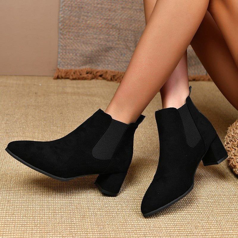 Women's Chunky Heel Pointed Plus Size Ankle Boots