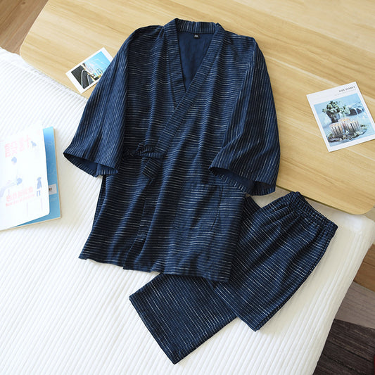 Cotton Jacquard Striped Kimono Suit Spring And Autumn Thin Cotton Cloth