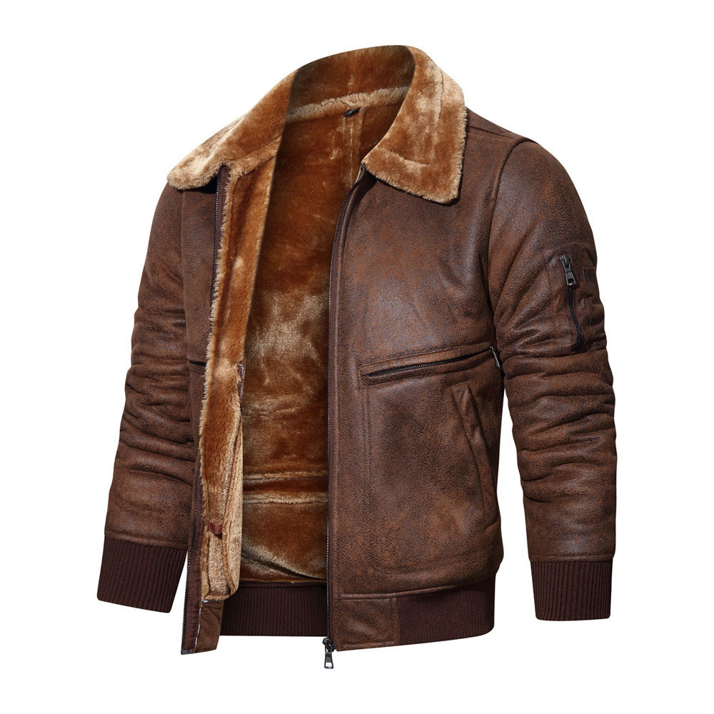 Autumn And Winter New Leather And Fur Men's Jacket Men's Casual Multi-pocket Lapel Short Velvet