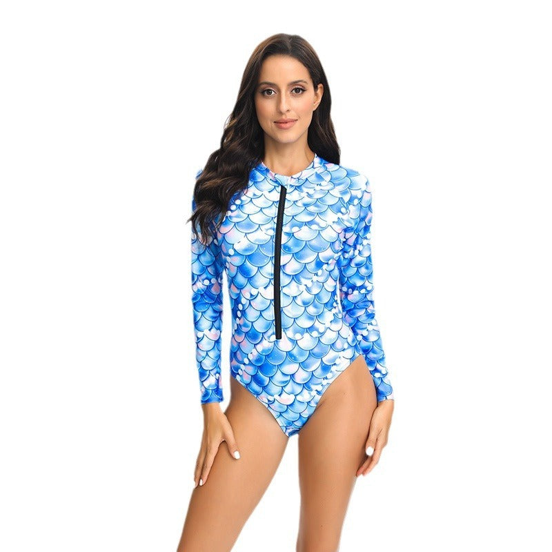 Long Sleeve Zipper Scale Printing Fashion Trend Surfing Suit