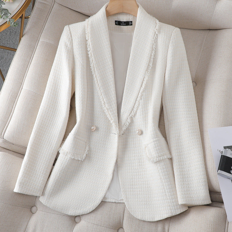 White Classic Style High-grade Tweed Coat