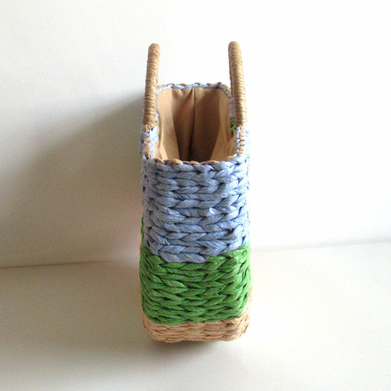 Mixed Color Woven Straw Bag Shell Moon