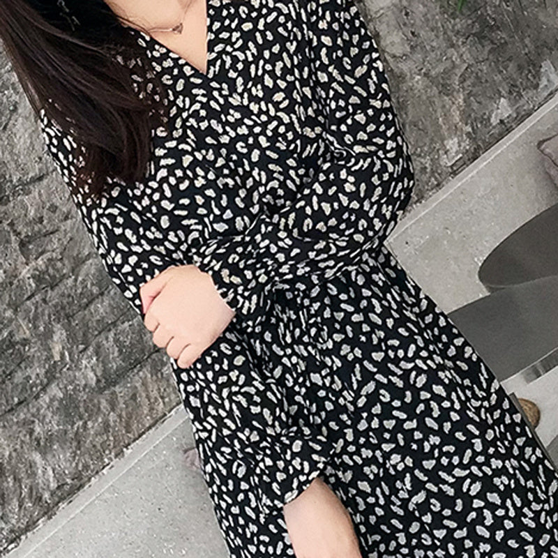 V-neck Print Chiffon Dress