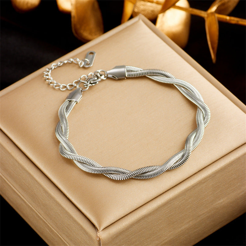 Stainless Steel Gold Plated Punk Fashion Double Layer Bracelet For Women Girl Luxury Jewelry