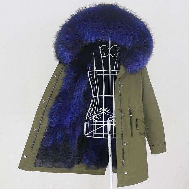 Winter Jacket Women Real Fur Coat Long Parka Natural