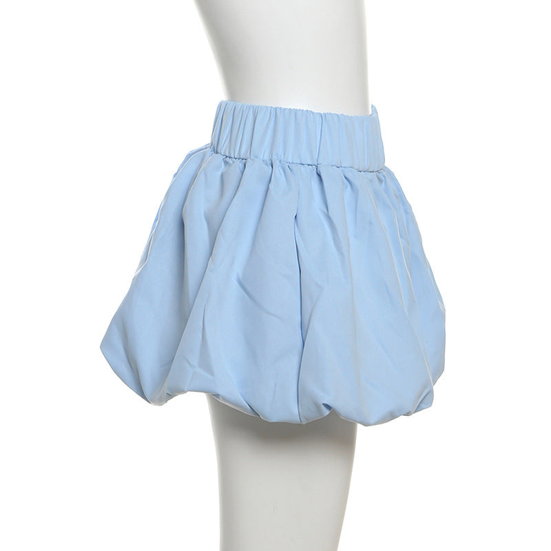 Pure Color All-matching Puffy High Waist Ultra Short Skirt