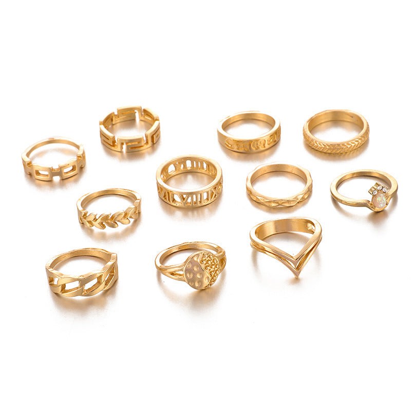 V-Shaped Geometric Diamond Alloy Ring Set