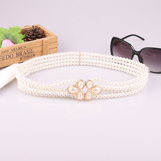 All-match Fashionable Pearl Diamond Flower Waist Chain Decoration