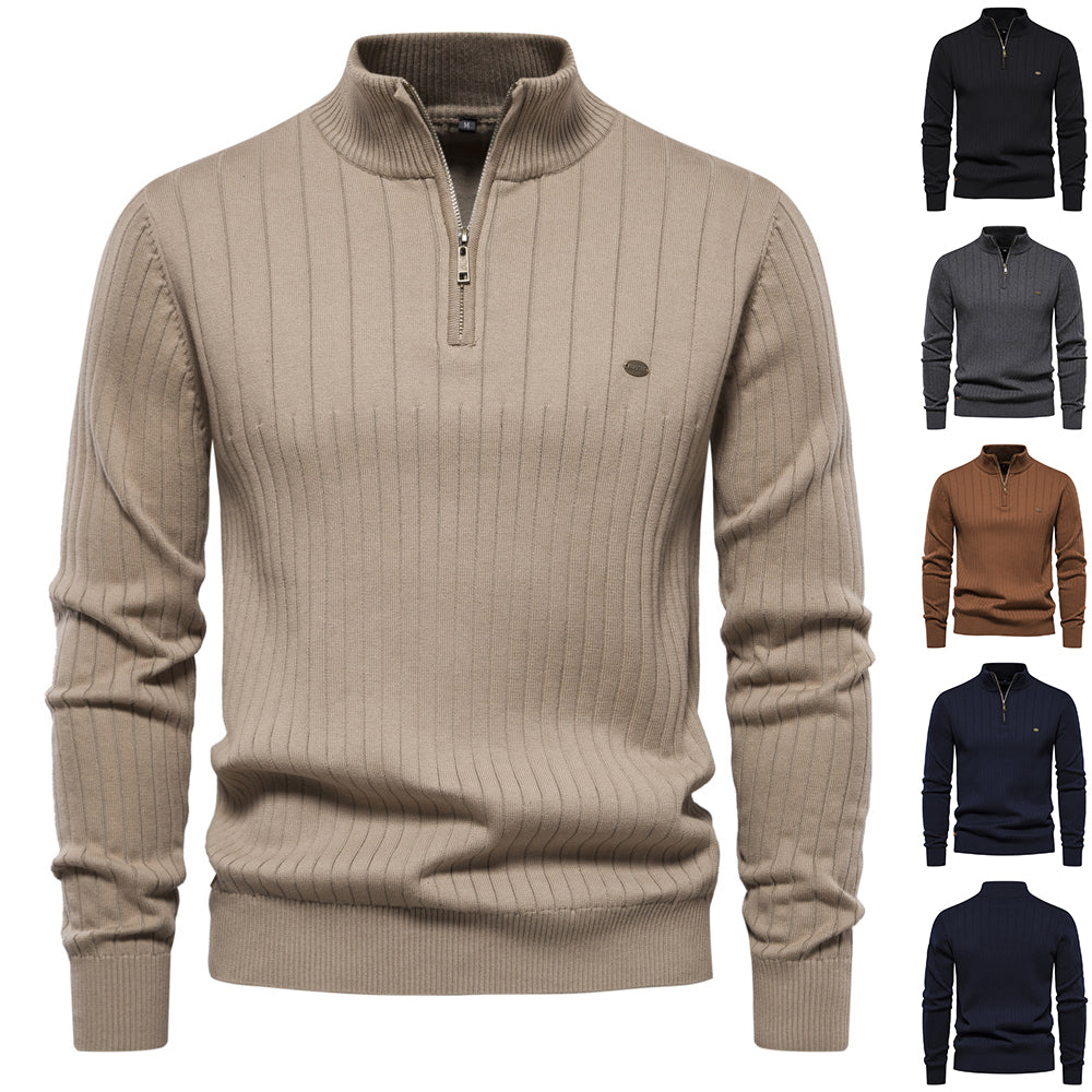 Pullover Sweater Men's Fashion Casual Stand Collar Long-sleeved Knitted Tops