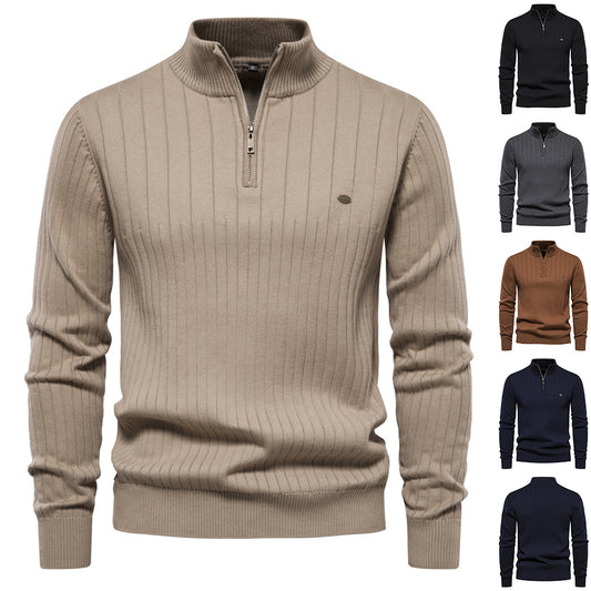 Pullover Sweater Men's Fashion Casual Stand Collar Long-sleeved Knitted Tops