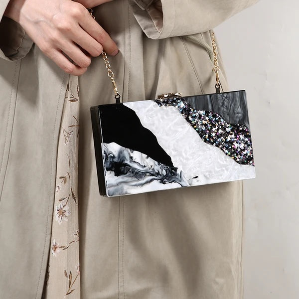 Acrylic Hand Dinner Dress Bag Luxury Marble Phone Clutch