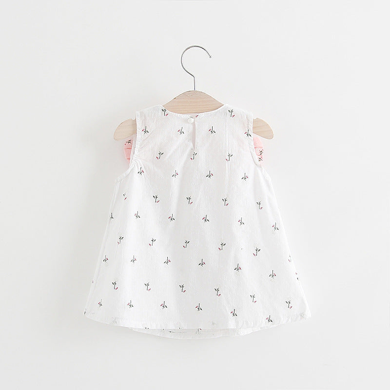 Falda halter con estampado floral y lazo de color liso para niños de 1 a 3 años