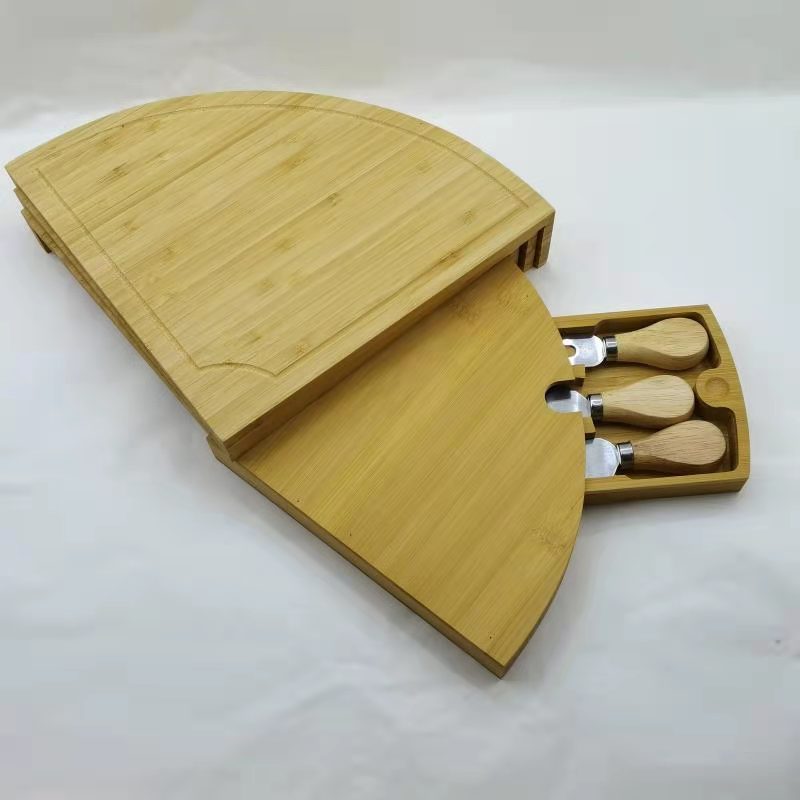 Bamboo Drawer Cheese Cutting Board & Knife Gift Set 13 - Inch Round