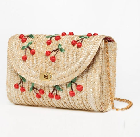 Banana and Cherry Straw Bag