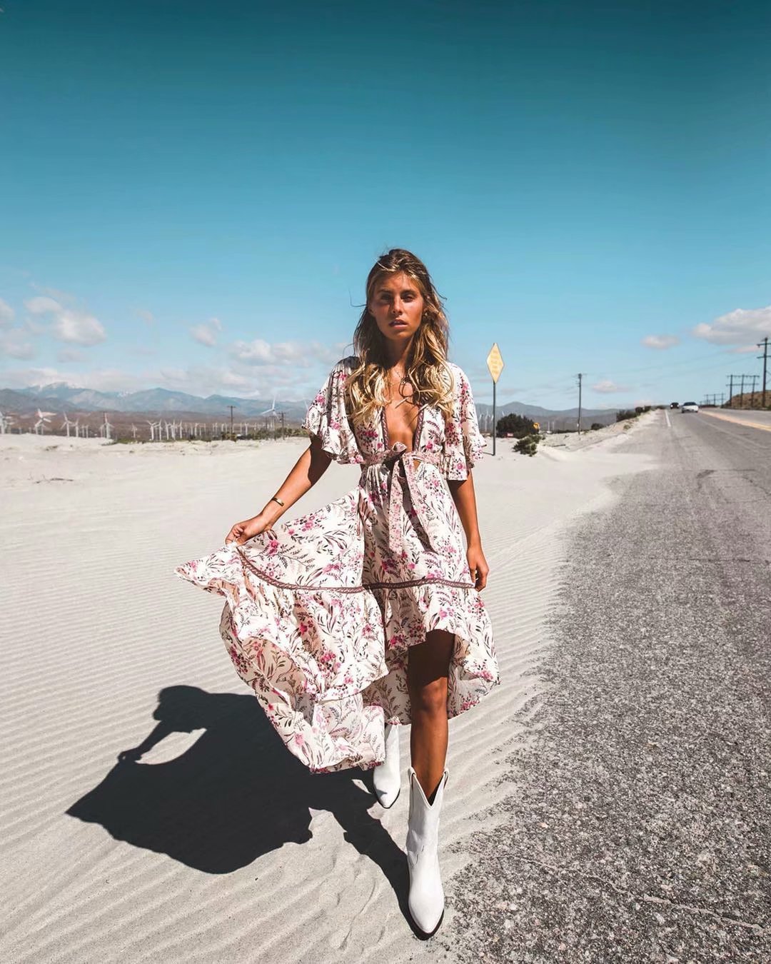 Bohemian Dress With Waist Print