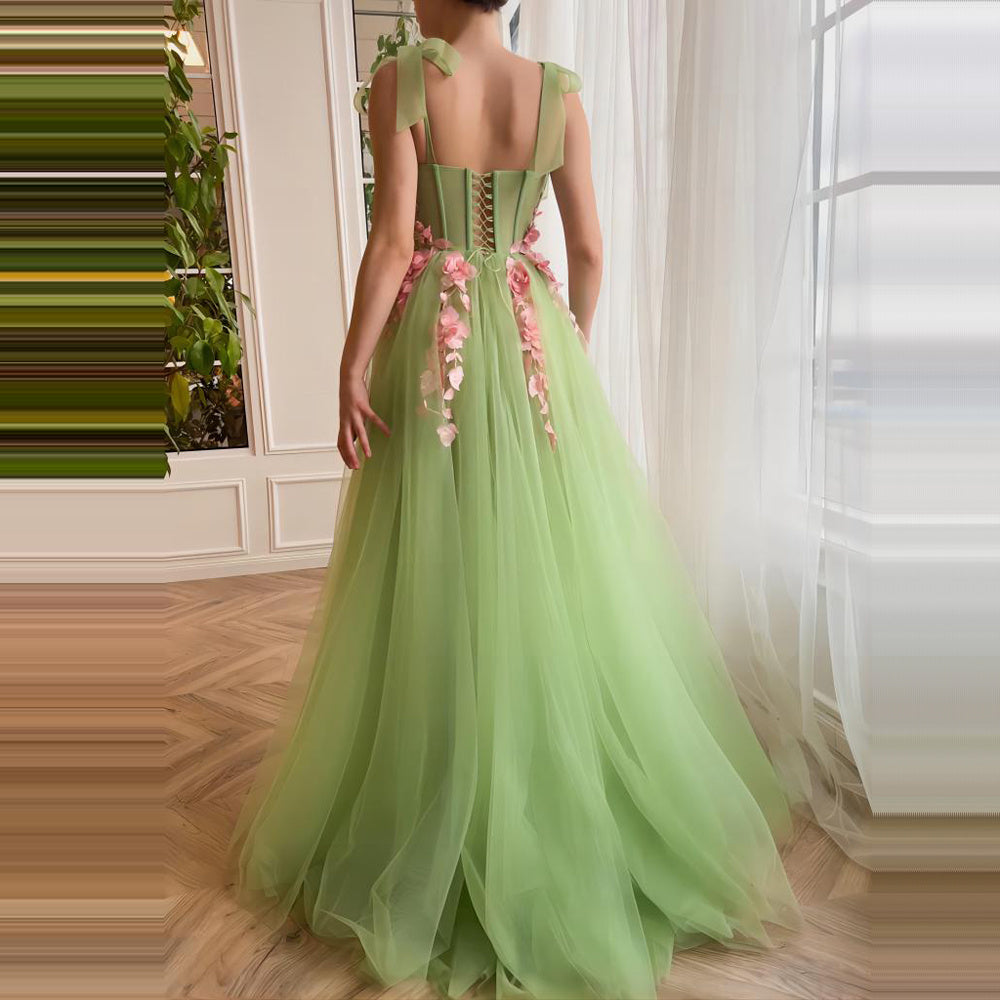 Vestido de flores francés de corte verde