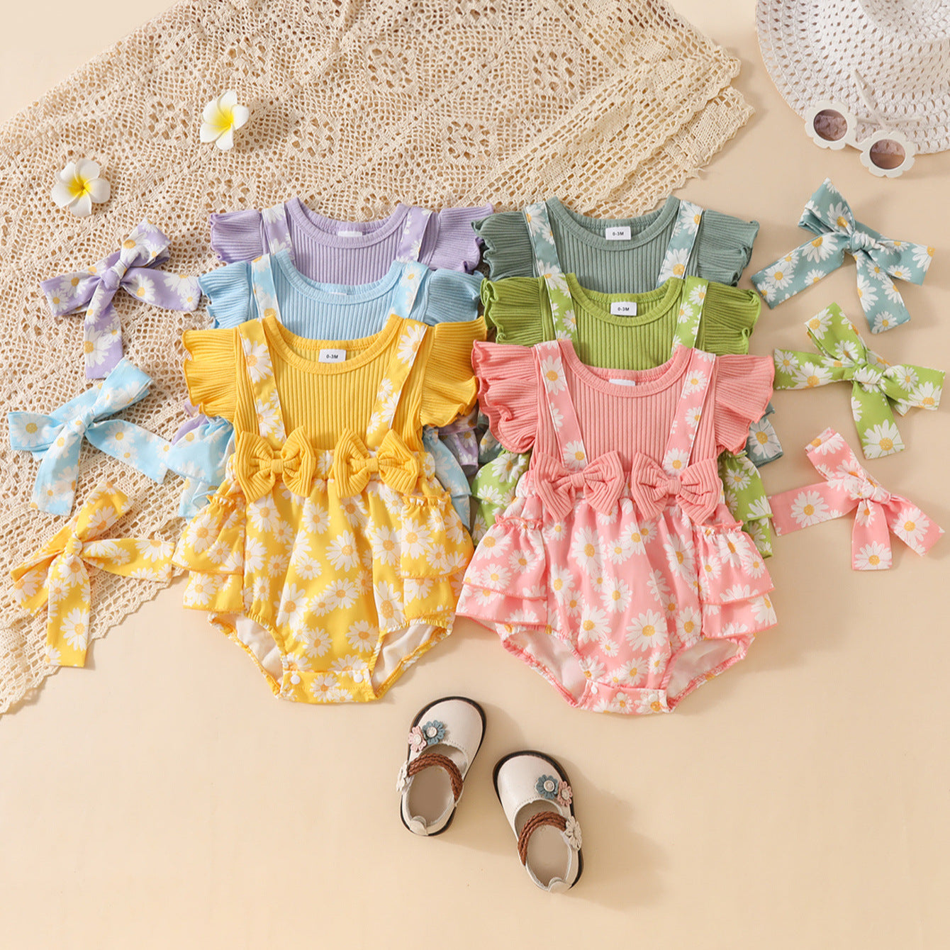 Candy Color Flower Print Pleated Cake Jumpsuit