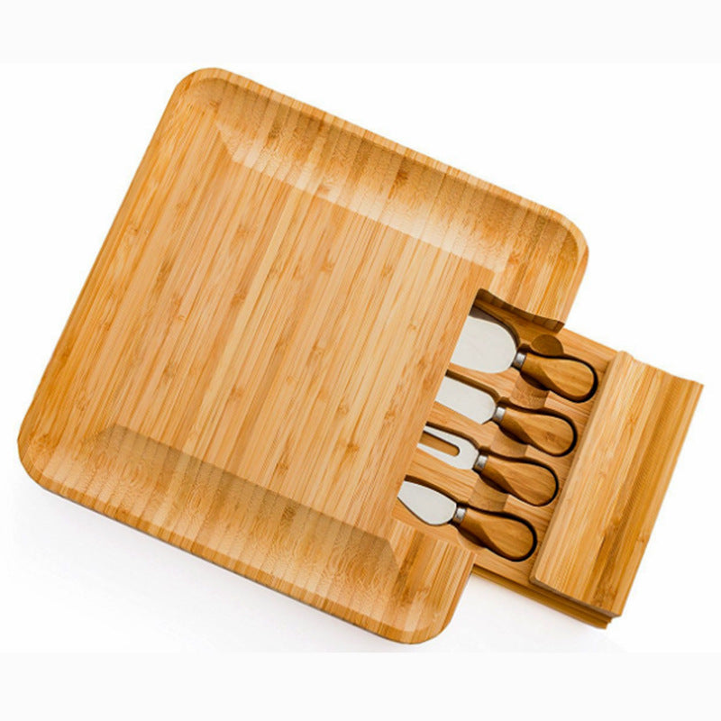 Organic Bamboo Cheese Cutting Board & Knife Gift Set - Serving Tray for Charcuterie Platter