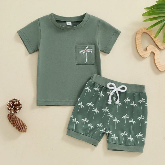 New Arrival Boys' Coconut Embroidered Printed Short-sleeved Shorts