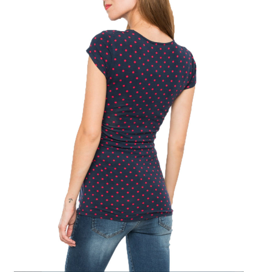 Cross V-neck Maternity Polka Dot Print Short Sleeve Nursing Top