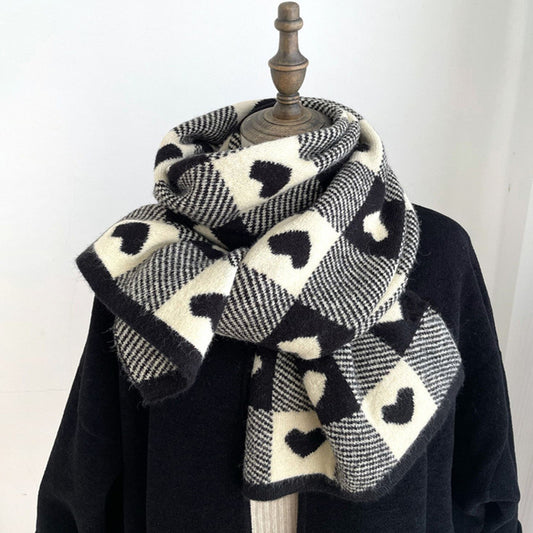 New Knitted Love Scarf Women's Black And White Plaid