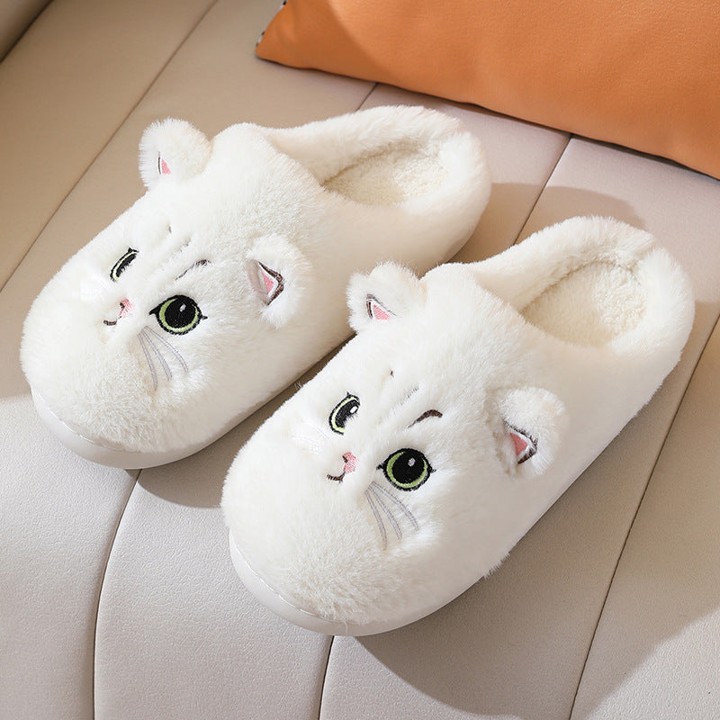 Bonitas pantuflas de felpa de gato para el invierno, cálidas, para el dormitorio, para el hogar, para parejas, zapatos de casa antideslizantes para mujeres y hombres