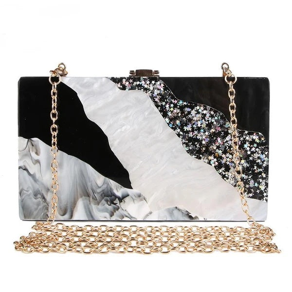 Acrylic Hand Dinner Dress Bag Luxury Marble Phone Clutch