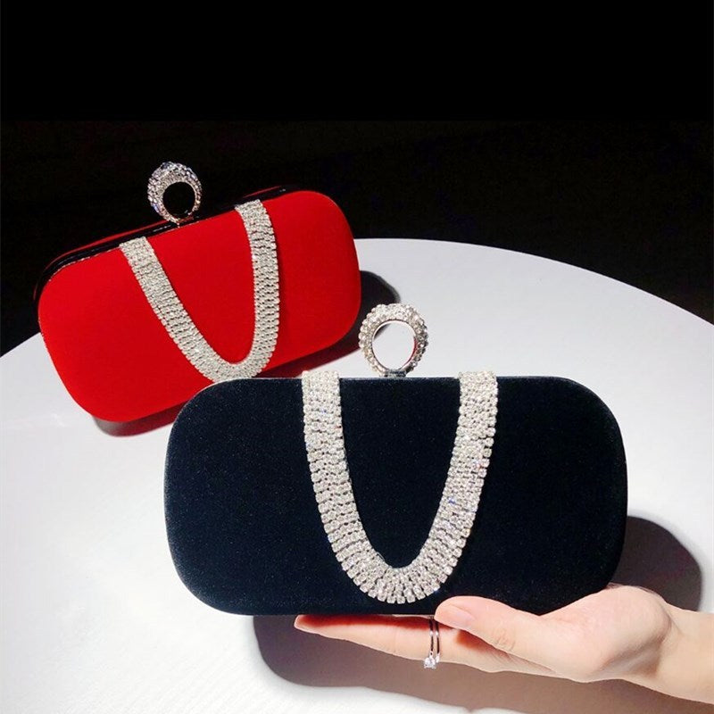 Diamond Evening Bag Velvet Clutch Bridal Dress Bag