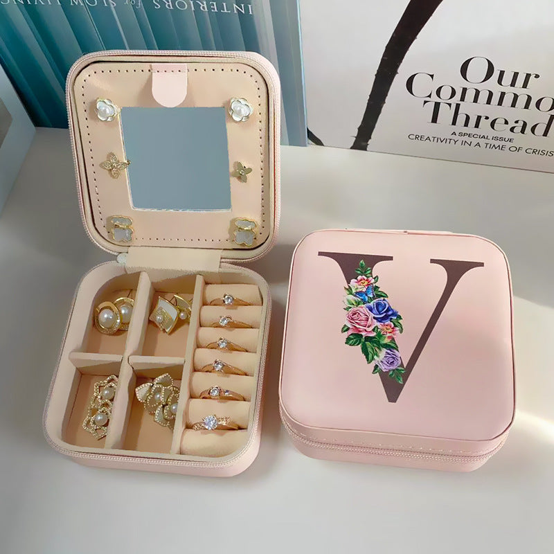 Simple Storage Mirror 26 Printed Letter Jewelry Box