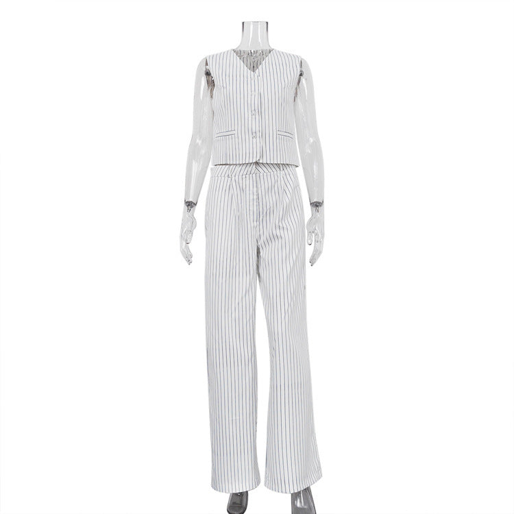 Women's Striped Vest Trousers Casual Wear Temperament Commute Suit