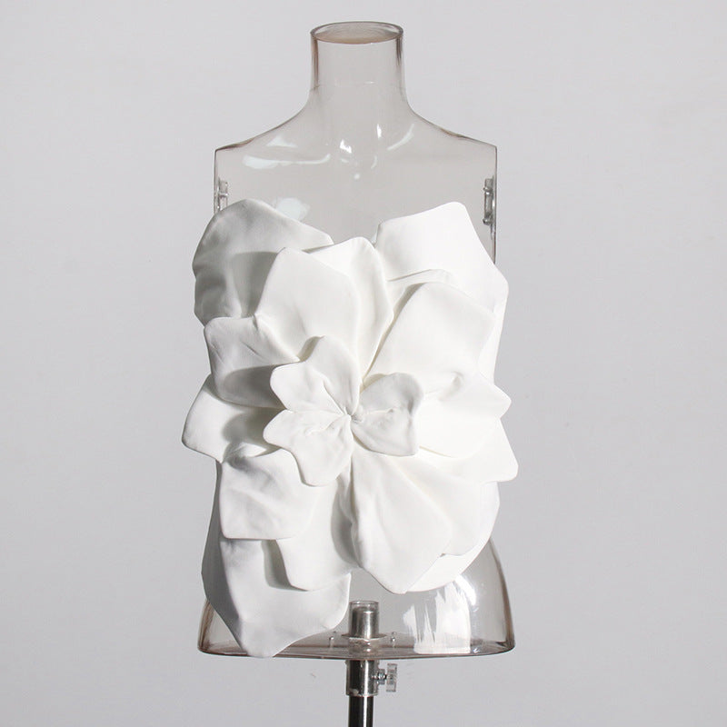 Three-dimensional Flower Backless Tube Top Vest