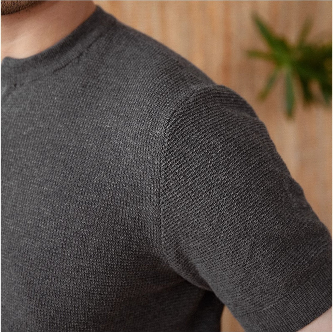 Knitted Short-sleeved T-shirt Men's Cotton Casual Bottoming Shirt