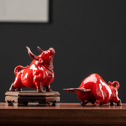 BullCreative Ceramic Red Ox Year Mascot Tea Pet Ornament