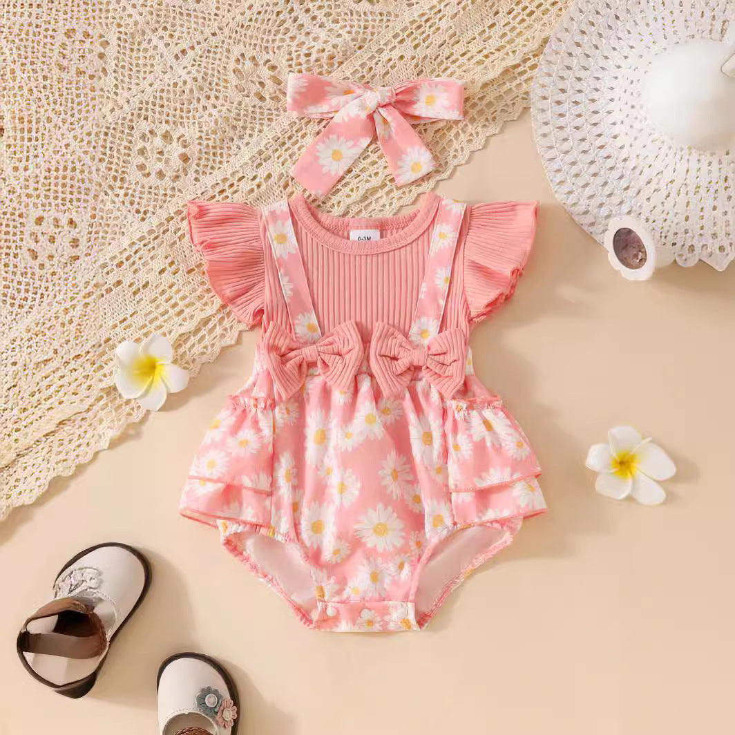 Candy Color Flower Print Pleated Cake Jumpsuit