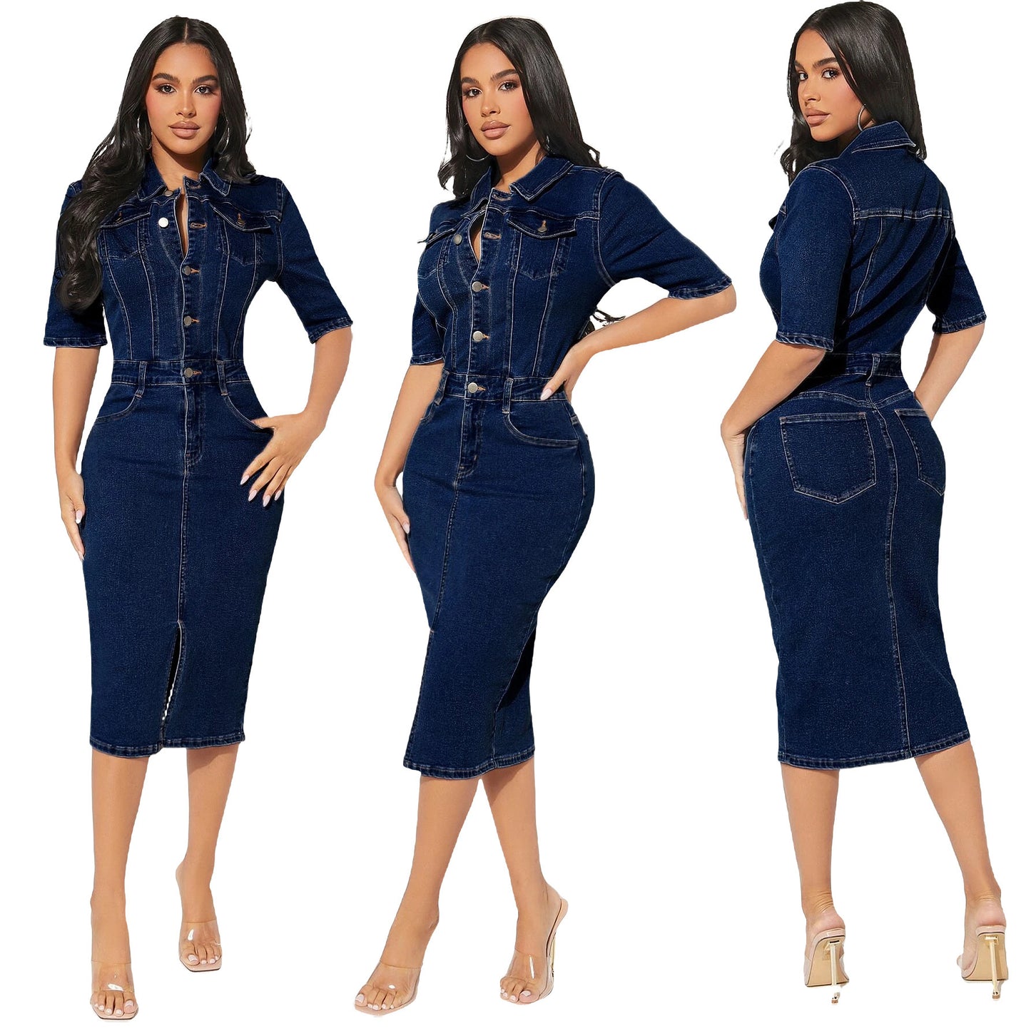 Women's Fashion Personality Denim Hip-wrapped Dress