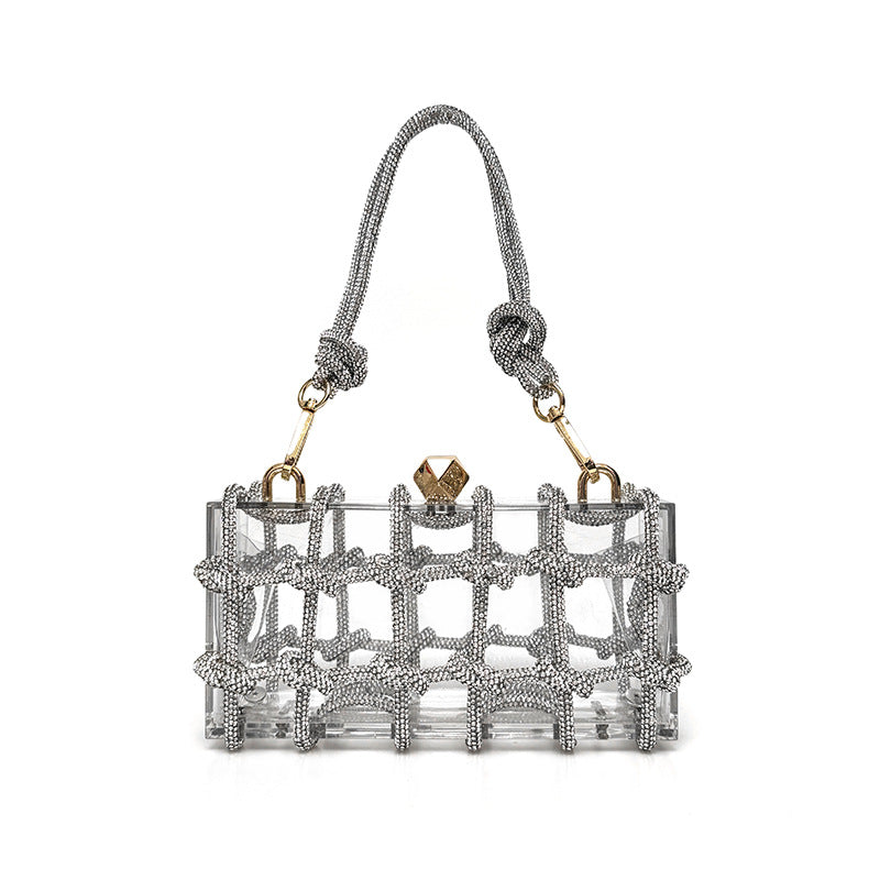 French Sweet Shiny Rhinestone Banquet Small Square Bag