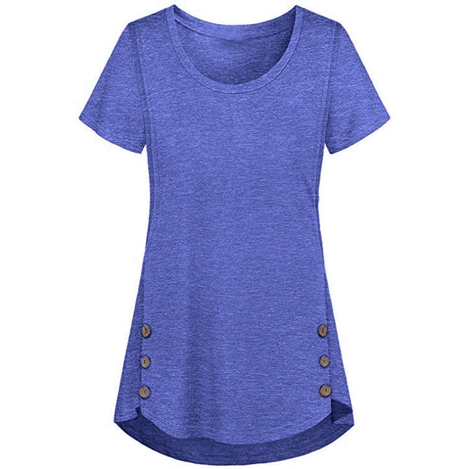 Short-sleeved Round Neck Double Row Buttons