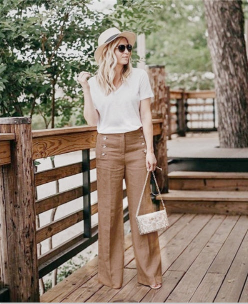 Button Wide Leg Pants