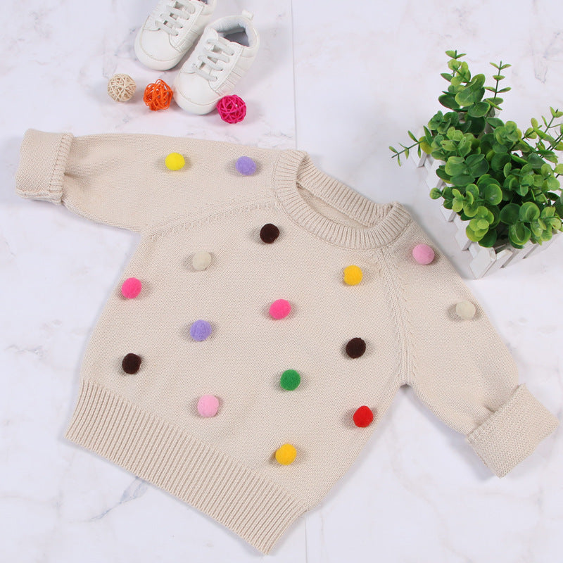 Cardigan Girls Winter Kids Sweater Balls Design Baby Knitted Cardigans Casual Toddler Boys Sweater Woolen Fleece Girls Sweater